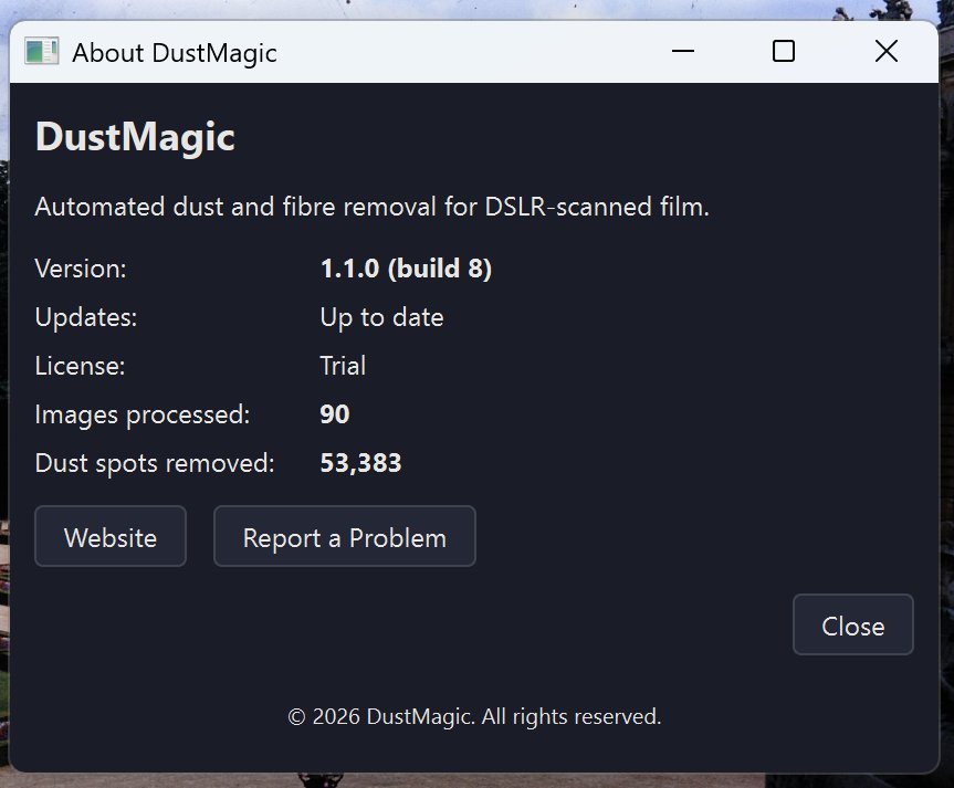 About DustMagic dialog