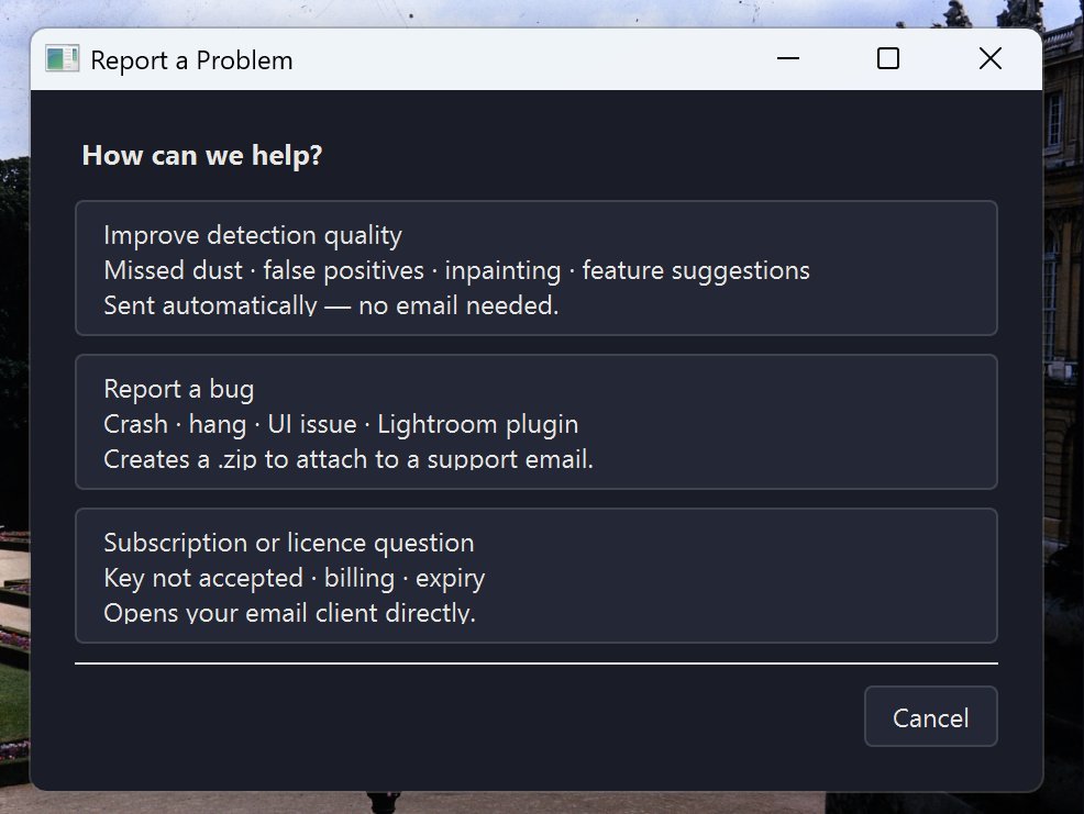 Report a Problem dialog